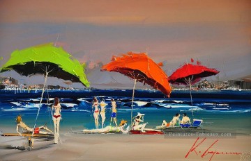beautés sous les parapluies à la plage KG Peinture à l'huile